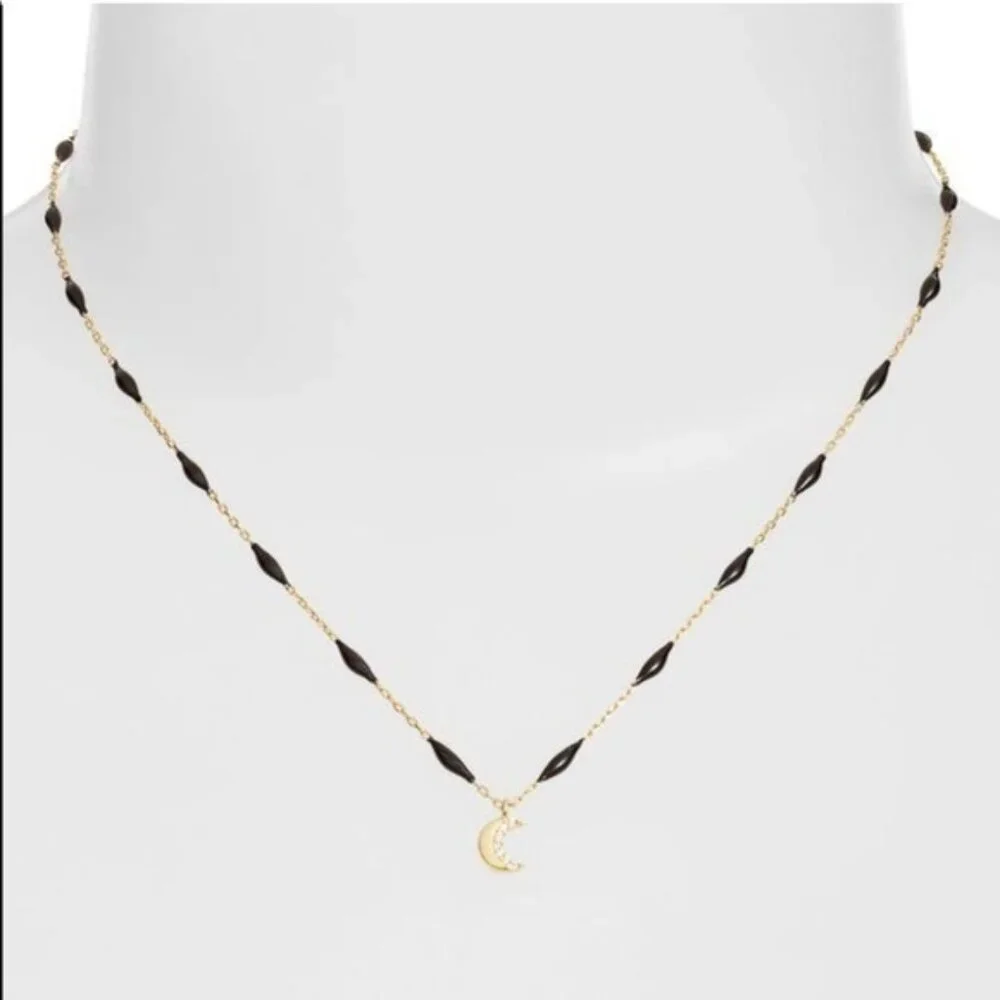 NWT Argento Vivo Enamel Bead Crescent Necklace in Gold